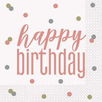 Rose Gold Glitz Happy Birthday Lunch Napkins 16pk
