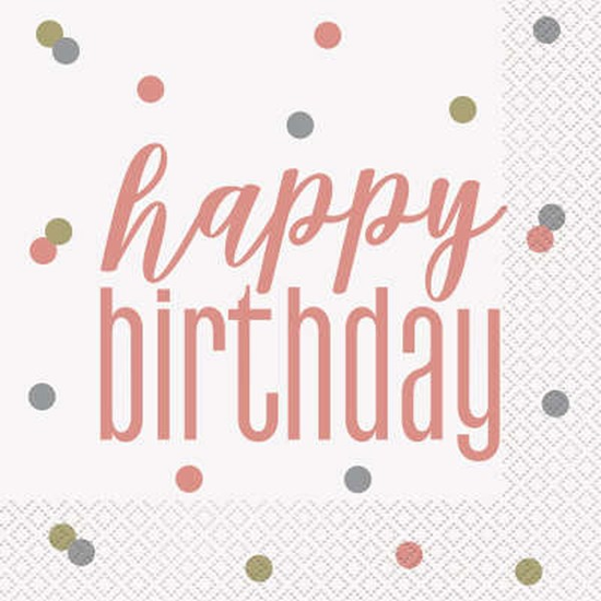 Rose Gold Glitz Happy Birthday Lunch Napkins 16pk