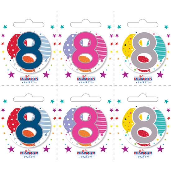 Small 8th Birthday Badges 6pk