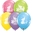 Set of 25 Qualatex printed latex balloons in baby shower designs, 11-inch size, colorful and festive for celebration decor.