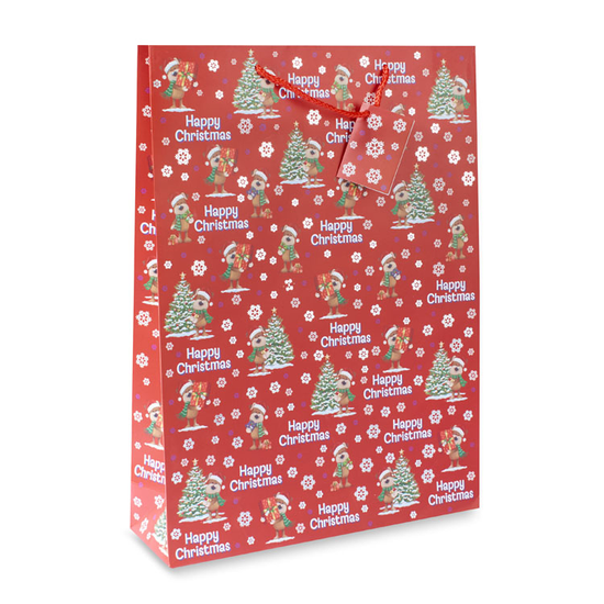 12pk Large Portrait Gift Bags Dog With Presents