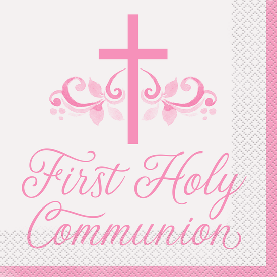 Unique 16 Pack Napkins Pink Communion Holy Cross