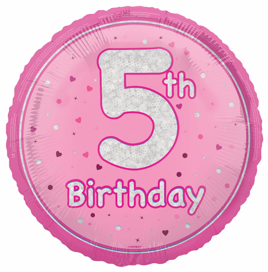 Unique Foil Balloon Pink Glitz Age 5 18"