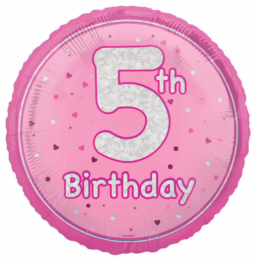 Unique Foil Balloon Pink Glitz Age 5 18"