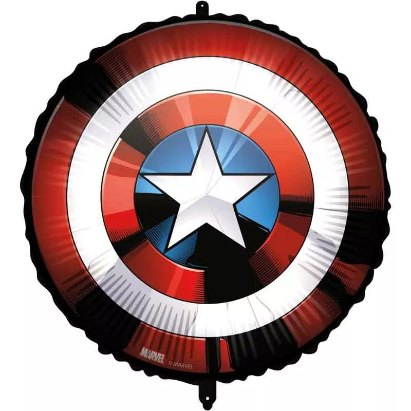 Procos Avengers shield foil balloon, 18-inch size, featuring colorful superhero design and metallic foil surface.