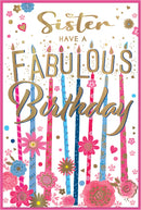 Set of six Simon Elvin C75 birthday sister cards featuring colorful designs and heartfelt messages for celebrating sisters.