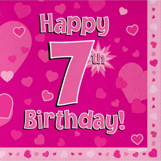 7th Birthday Pink 3-ply Napkins 33x33cm 16pk