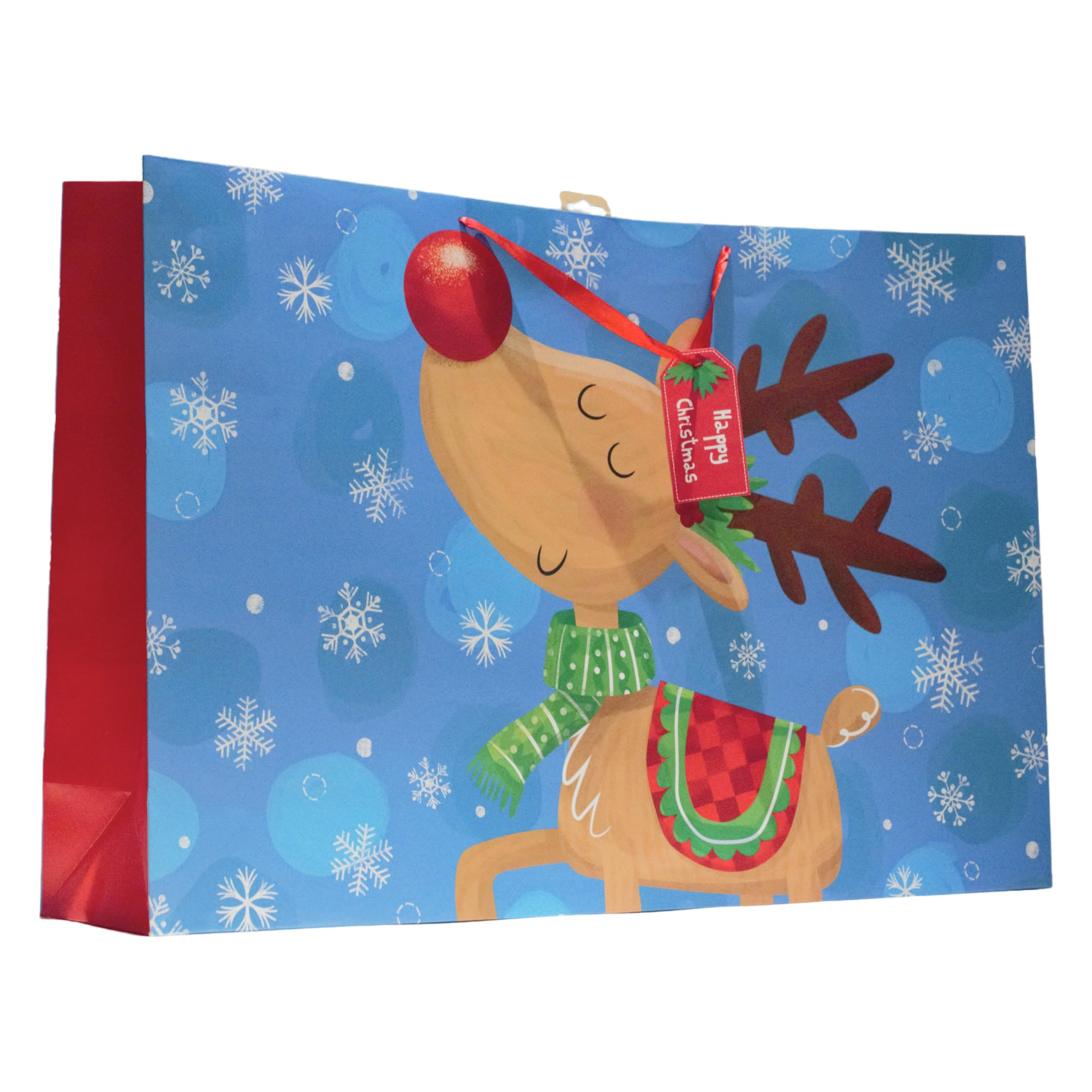 Gift Bag Reindeer Blue Super Giant Landscape 12pk
