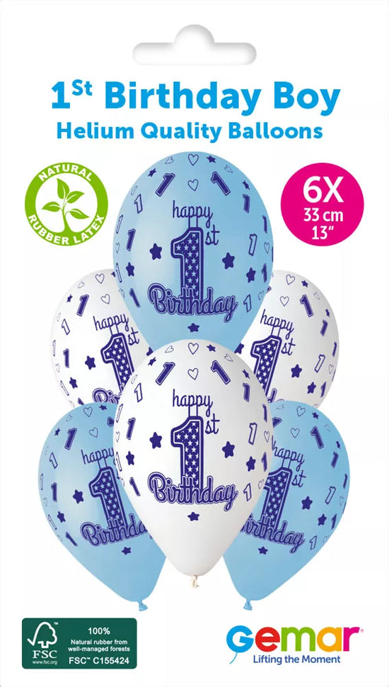 Gemar 1st Birthday Boy 13" Latex Balloons 6pk