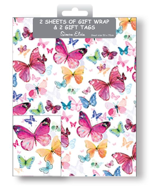 12pk Folded Wrap & Tags Butterfly
