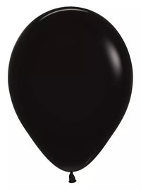 Sempertex 12-pack black 12-inch latex balloons for decorating, made by Sempertex, shown in a close-up image.