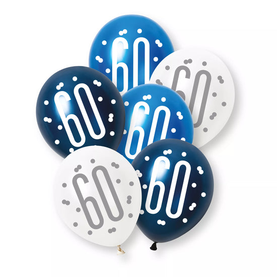Unique Glitz Age 60 Blue 12" Latex 6pk
