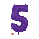 Oaktree purple foil balloon shaped as the number 5, measuring 34 inches, with shiny, reflective surface for celebration decor.