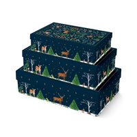 Eurowrap Gift Box 3pc Navy Woodland