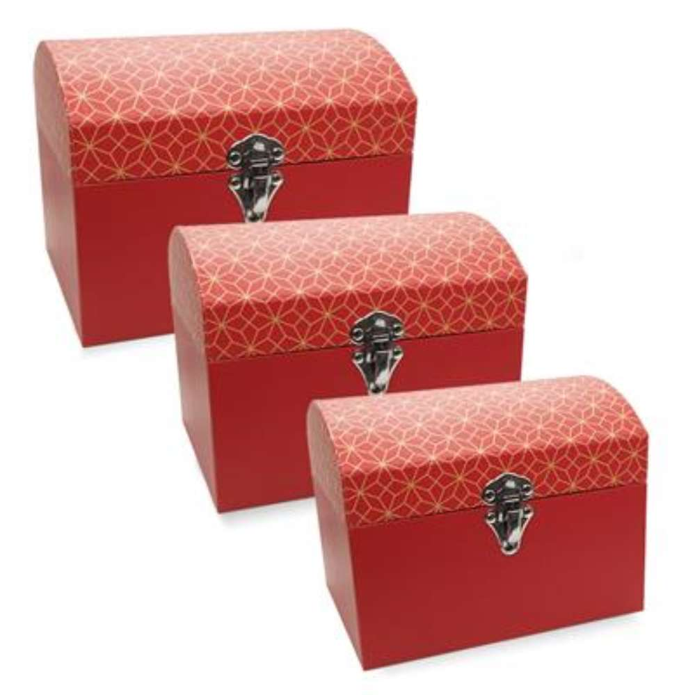 Gift Box Mini Chest Set Of 3 Red & Gold