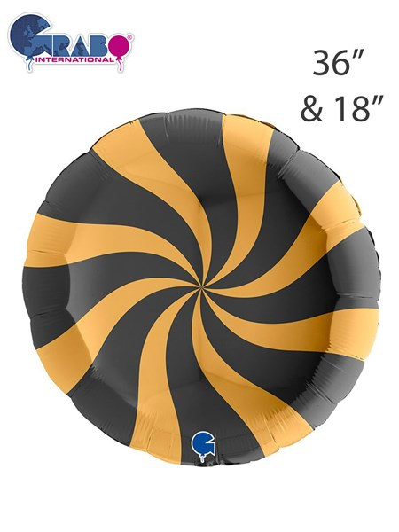 Candy Swirl Black & Gold 36" Foil Balloon