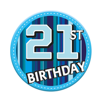 Six small Tiger Feet birthday badges featuring the number 21 for celebrating milestone ages.