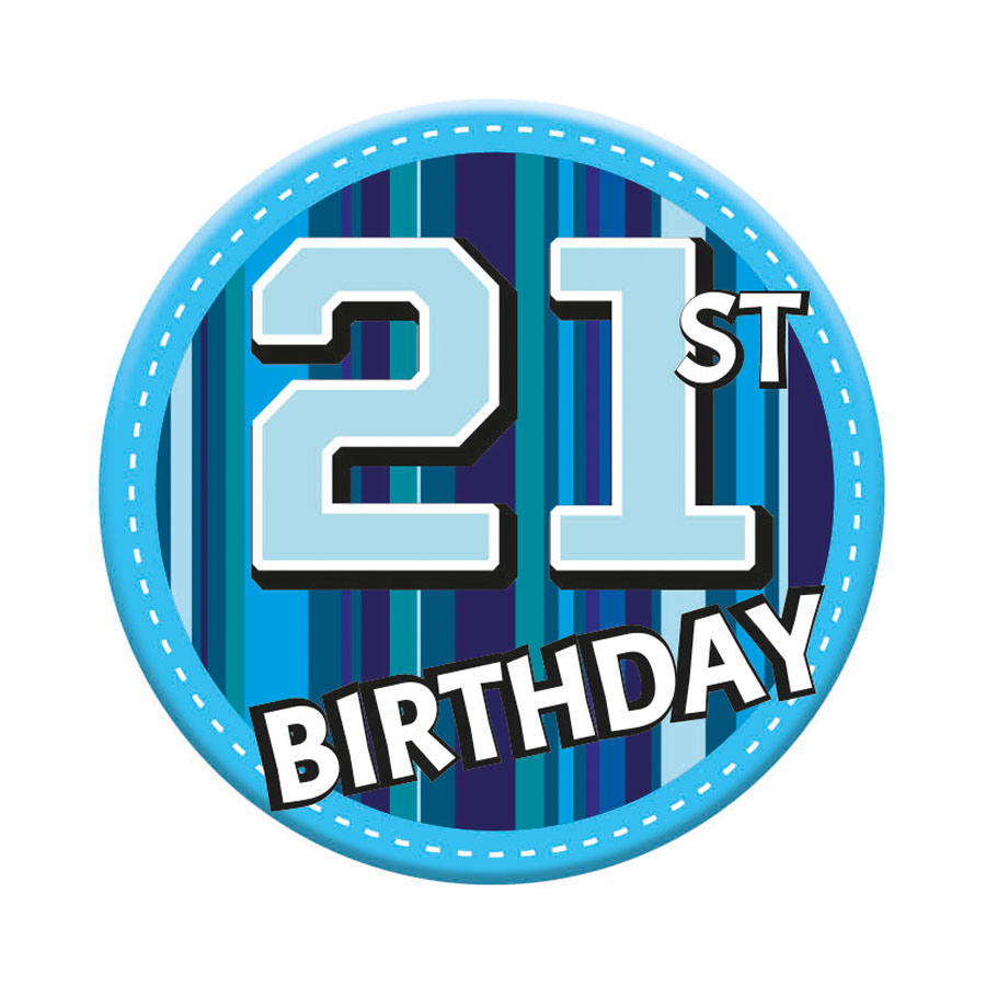 Six small Tiger Feet birthday badges featuring the number 21 for celebrating milestone ages.