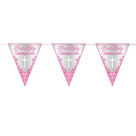 Unique Flag Banner First Holy Communion Pink 9ft