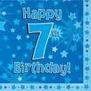 Blue 7th birthday themed 3-ply napkins by Oaktree, 33x33cm, set of 16, ideal for children's birthday celebrations.