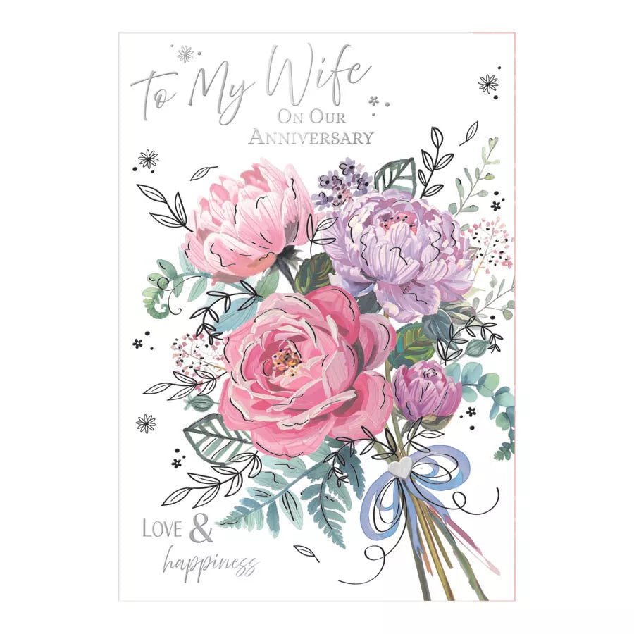 Set of six Prelude C90 Anniversary Wife greeting cards featuring elegant designs and heartfelt messages.
