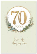Simon Elvin C50 birthday cards, set of 6 with large "70" age design, ideal for celebrating a 70th birthday.
