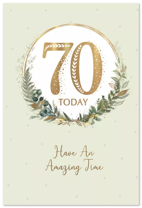 Simon Elvin C50 birthday cards, set of 6 with large "70" age design, ideal for celebrating a 70th birthday.