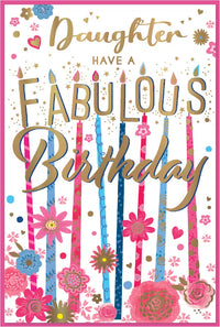 Set of six Simon Elvin C75 birthday cards for daughters, featuring colorful designs and cheerful messages.