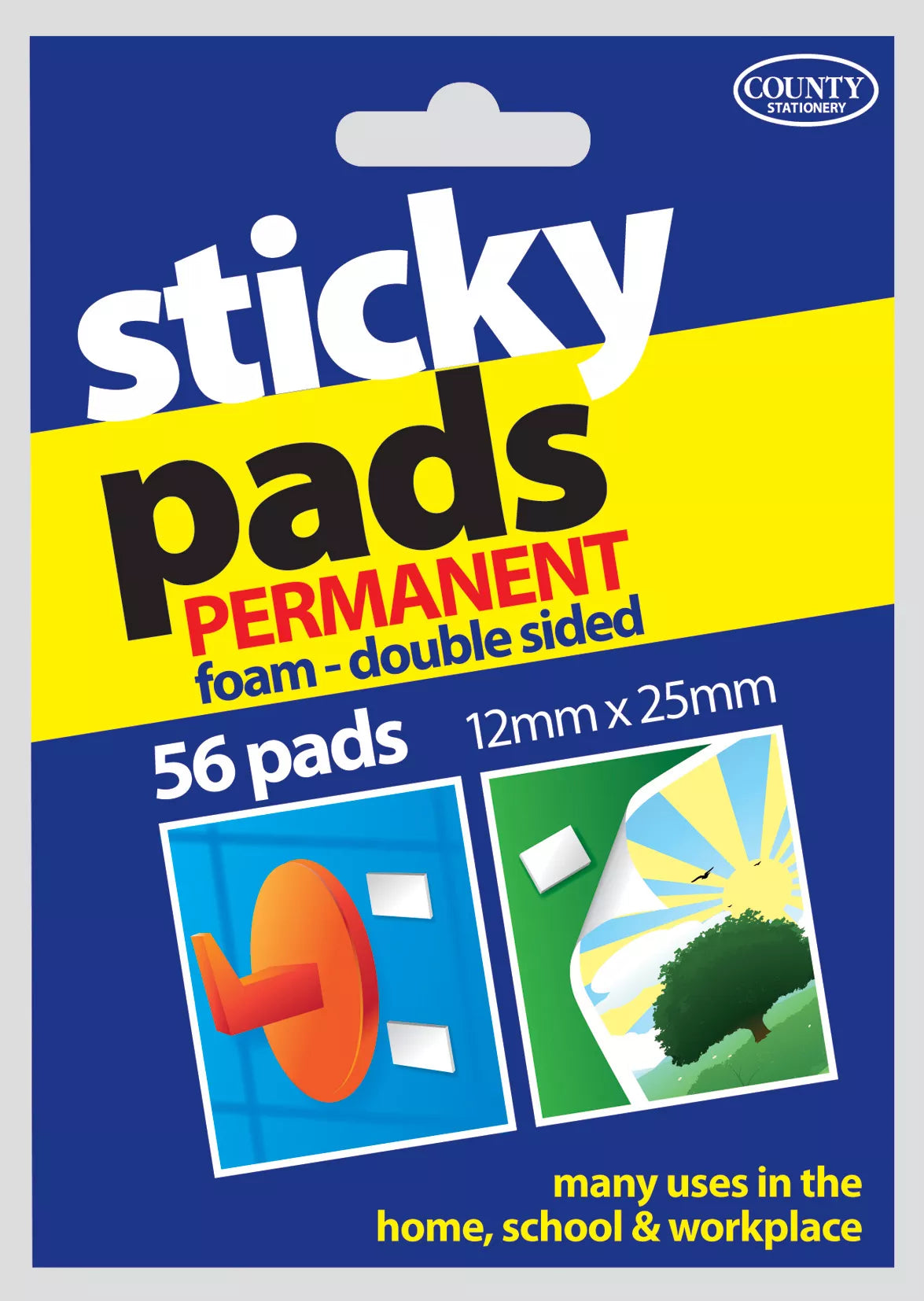 Count Stationery Blu Tack sticky pads, 12x25mm glue dots, 56 pieces for mounting and adhesive purposes, shown in the image.