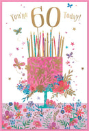 Simon Elvin C50 birthday greeting cards featuring the number 60 in a 6-pack, colorful designs for milestone celebrations.