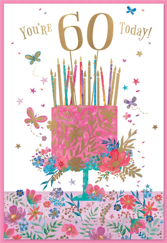 Simon Elvin C50 birthday greeting cards featuring the number 60 in a 6-pack, colorful designs for milestone celebrations.