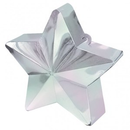 Amscan iridescent star-shaped balloon weight, 6oz, with shiny, colorful surface designed to anchor helium balloons.
