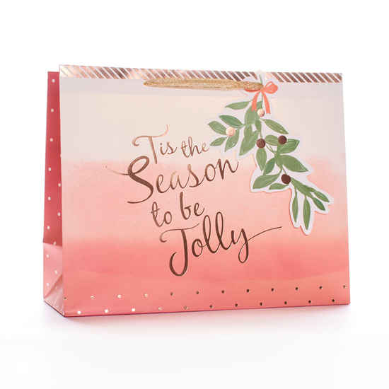 Gift Bag Tis The Season Pink Large Landscape 12pk