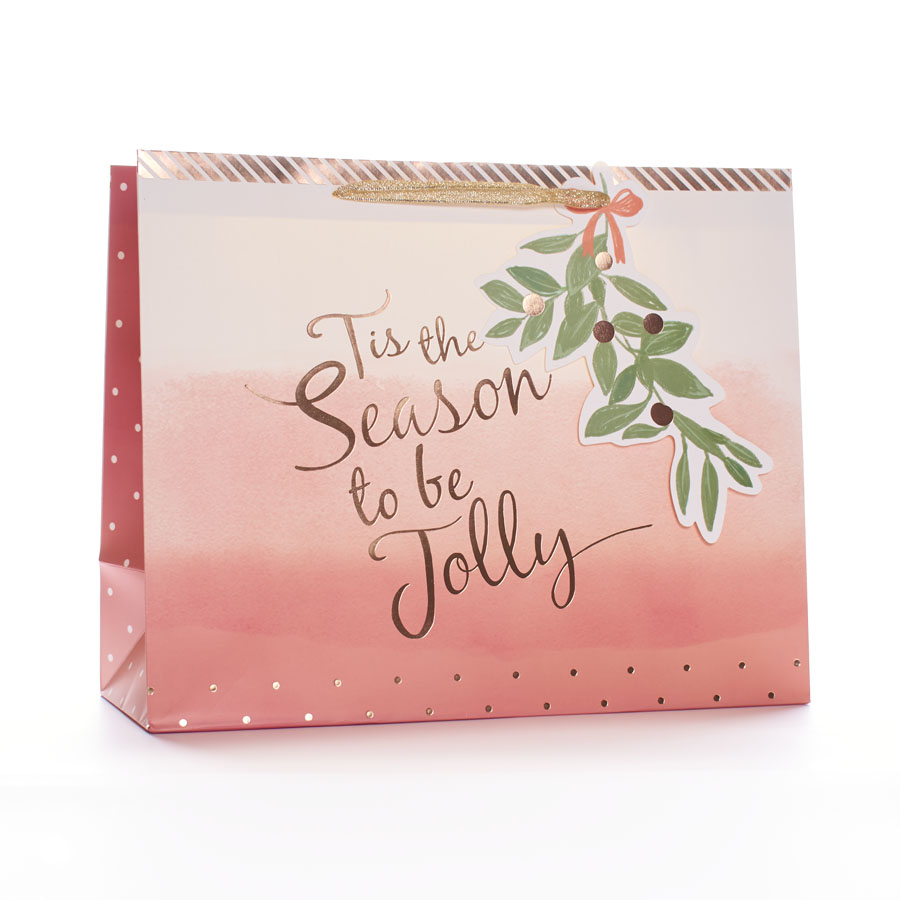 Gift Bag Tis The Season Pink Large Landscape 12pk