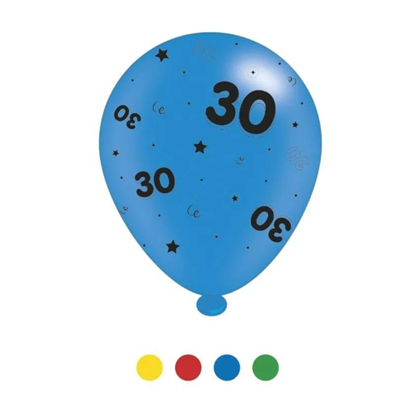 Age 30 Assorted 10" Latex Balloons 8pk