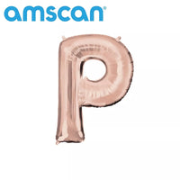 Anagram Rose Gold Foil Balloon letter P, 16-inch letter-shaped foil balloon for celebrations or decorations.