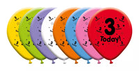 Six packs of 10-inch printed latex balloons for ages 3 and up, featuring colorful designs from Giftzone.