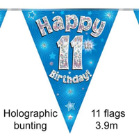 Bunting 11 Flags Blue Holographic Birthday Age 11