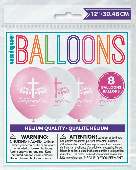 Unique Confirmation Pink 12" Latex Balloons 8pk