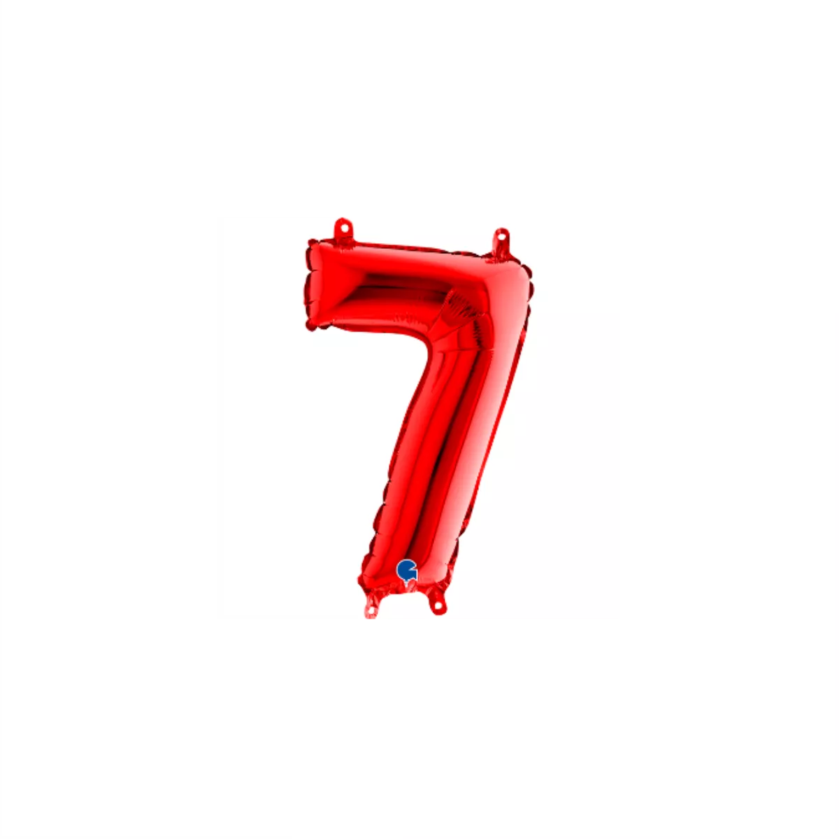 Red Grabo foil balloon in a 14-inch number 7 shape, shiny and reflective, perfect for celebrations and party decorations.