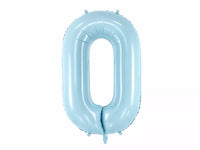 PartyDeco blue foil balloon in the shape of the number 0, 34 inches tall, perfect for birthday or celebration decorations.