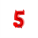 Red Grabo foil balloon in the shape of the number 5, 14 inches tall, with shiny metallic surface and bold numerals.