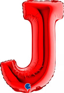 Red Grabo foil balloon shaped as a 14-inch letter J, shiny and vibrant, perfect for party decorations and celebrations.