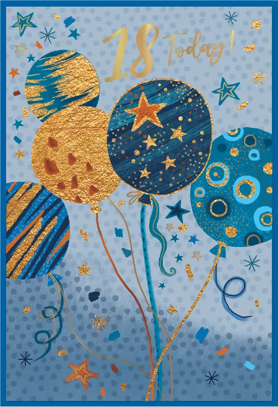 Simon Elvin C50 birthday cards featuring the number 18, set of six colorful greeting cards for celebrating 18th birthdays.