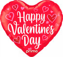 Prima foil balloon in heart shape with whimsical hearts design, 18-inch size, perfect for celebrations.