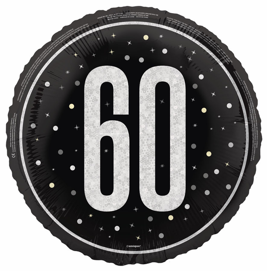 Unique Foil Balloon Black Glitz Age 60 18"