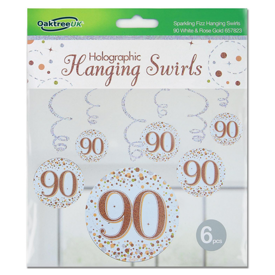 Oaktree Age 90 Fizz Rose Gold Hanging Swirls 6pk