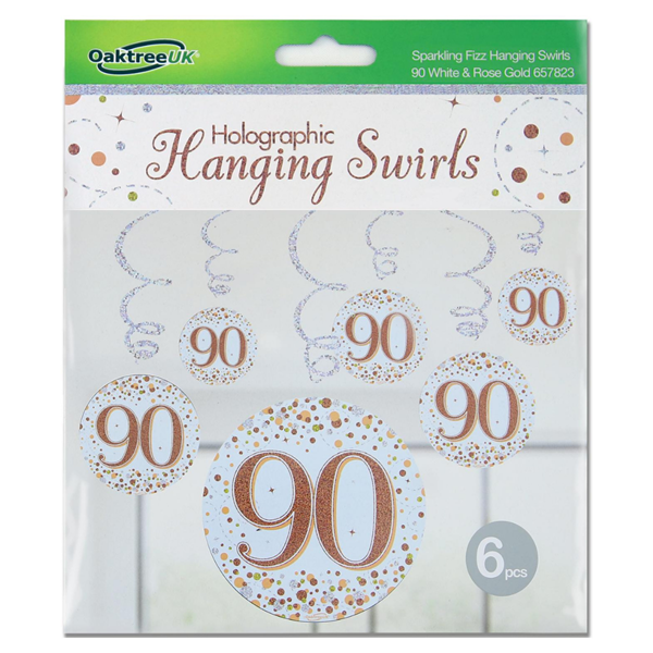 Oaktree Age 90 Fizz Rose Gold Hanging Swirls 6pk