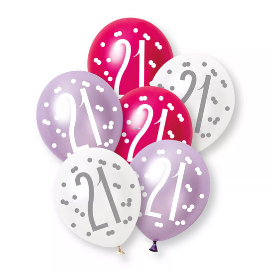 Unique Glitz Age 21 Pink 12" Latex 6pk
