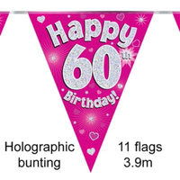 Bunting 11 Flags Pink Holographic Birthday Age 60